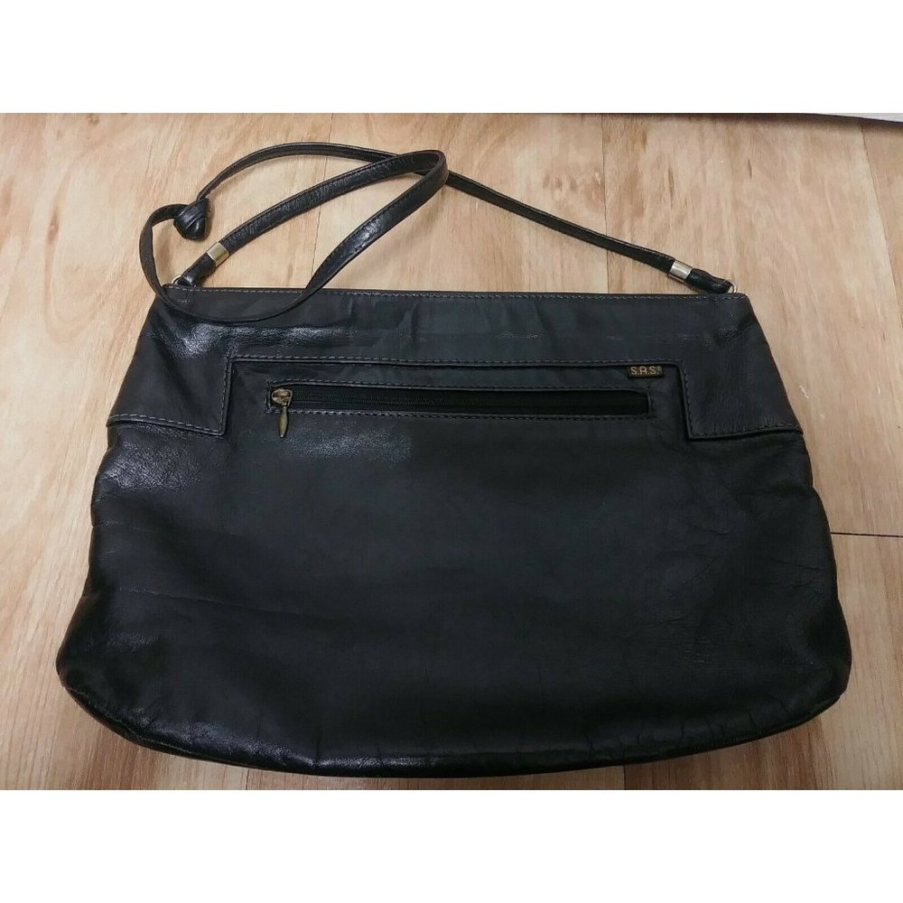 SAS Leather Shoulder Bag‎ BLACK Purse VINTAGE hinge